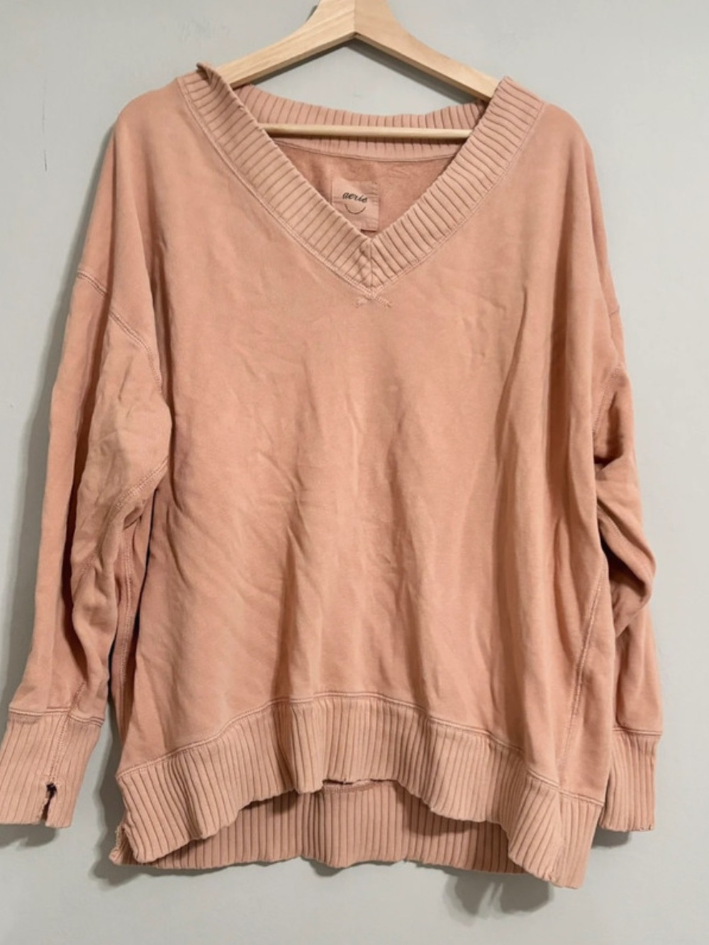 Aerie Peach 100% Cotton Oversized V Neck Sweater